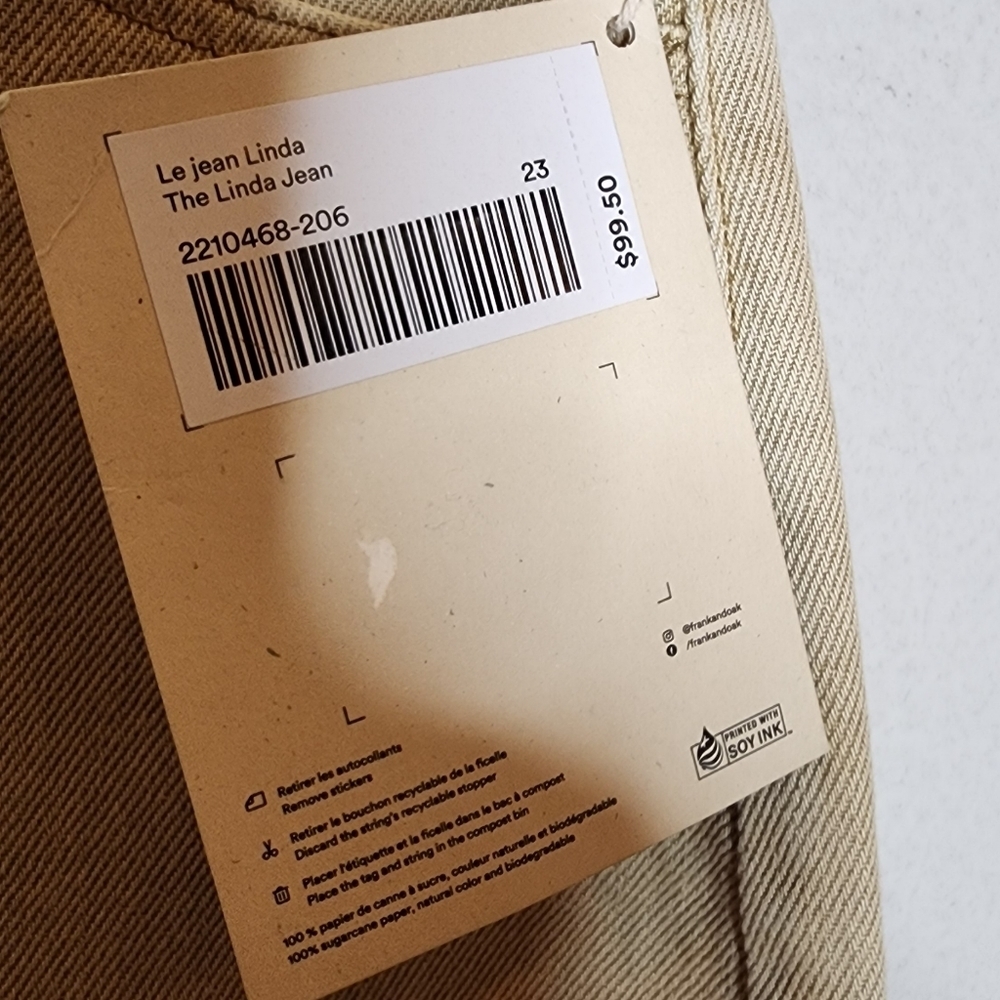 NWT Frank & Oak Linda Balloon Fit Tan Khaki Jeans. Women's size 23. Hemp/Cotton - Picture 13 of 16